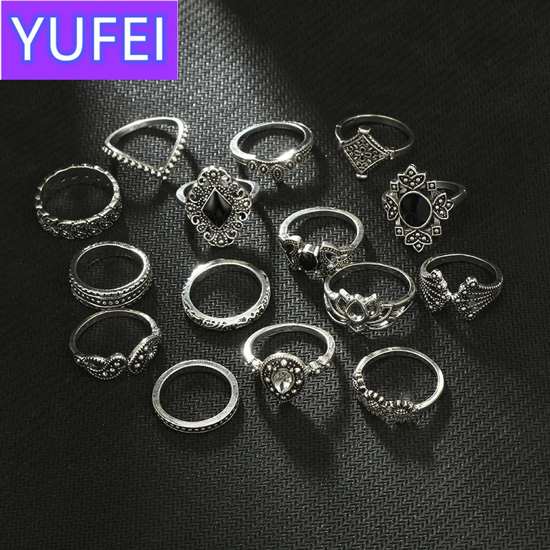 15pcs/Set Vintage Bohemian Geometric Rings Set For Women lotus flower Black crystal Finger Knuckle Ring wedding Jewelry
15pcs/Set Vintage Bohemian Geometric Rings Set For Women lotus flower Black crystal Finger Knuckle Ring wedding Jewelry
