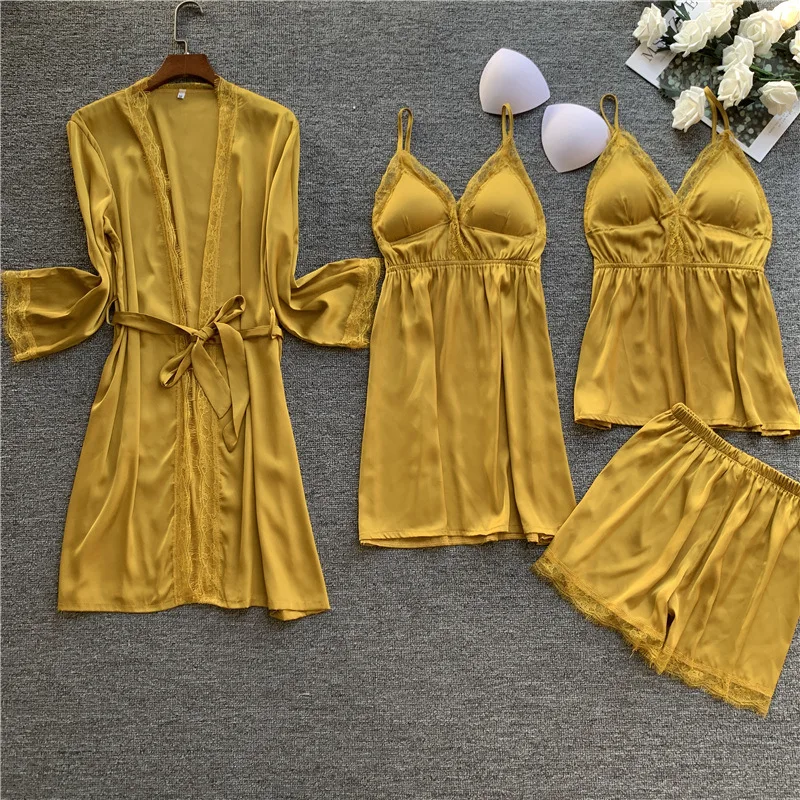 4 pieces pajamas sets for women 2020 spring sexy sleepwear robe short autumn pijamas lace lingerie pyjamas bathrobe
4 pieces pajamas sets for women 2020 spring sexy sleepwear robe short autumn pijamas lace lingerie pyjamas bathrobe