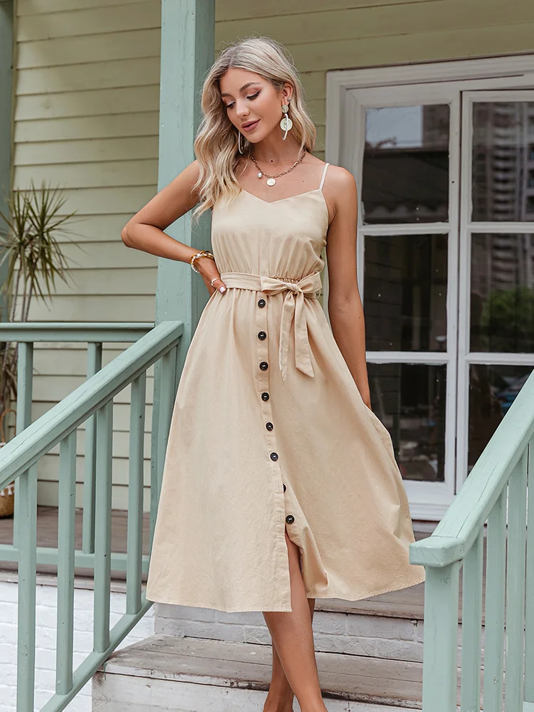 Casual Polka Dot Dress Sleeveless Holiday style high waist buttoned women's Dress Fashion Mid-length summer dresses NEW
Casual Polka Dot Dress Sleeveless Holiday style high waist buttoned women's Dress Fashion Mid-length summer dresses NEW