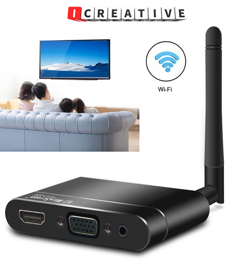 ICREATIVE Wireless WIFI Display Dongle HDMI Receiver 1080P HD TV VGA Audio Video Converter for iPhone iPad Android Phone To TV
ICREATIVE Wireless WIFI Display Dongle HDMI Receiver 1080P HD TV VGA Audio Video Converter for iPhone iPad Android Phone To TV