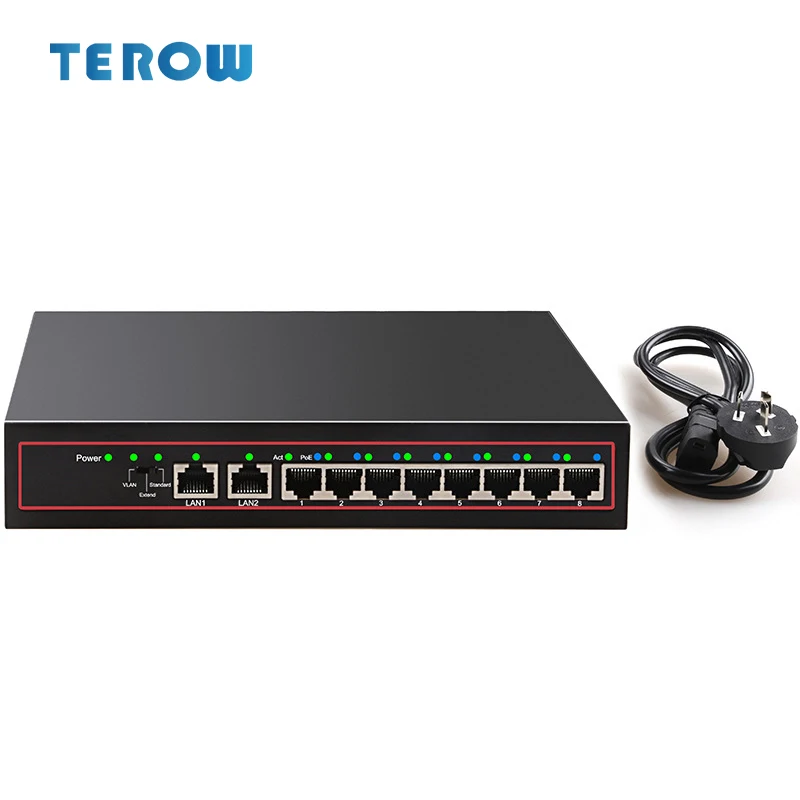 TEROW 10-Port 100Mbps POE Network Switch With 8-POE+2LAN Rj45 VLAN/250M/External Power POE Switch For Haikang/Dahua/TP Camera
TEROW 10-Port 100Mbps POE Network Switch With 8-POE+2LAN Rj45 VLAN/250M/External Power POE Switch For Haikang/Dahua/TP Camera