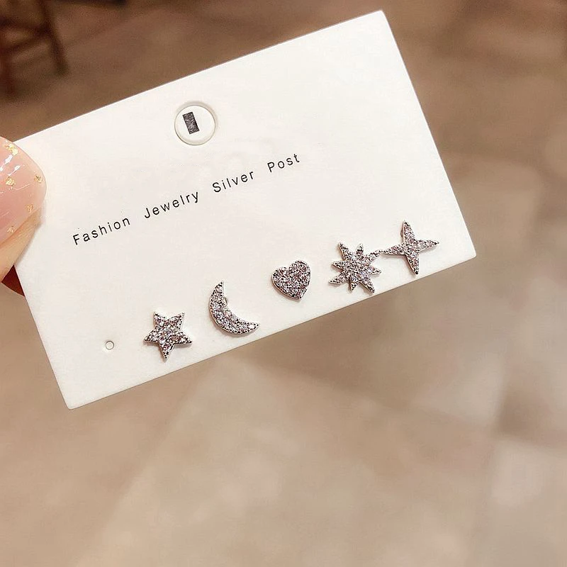 POPACC Lovely Star Moon Heart Small Stud Earrings Set Gold Silver Color Cubic Zircon Earrings For Women 6-piece
POPACC Lovely Star Moon Heart Small Stud Earrings Set Gold Silver Color Cubic Zircon Earrings For Women 6-piece