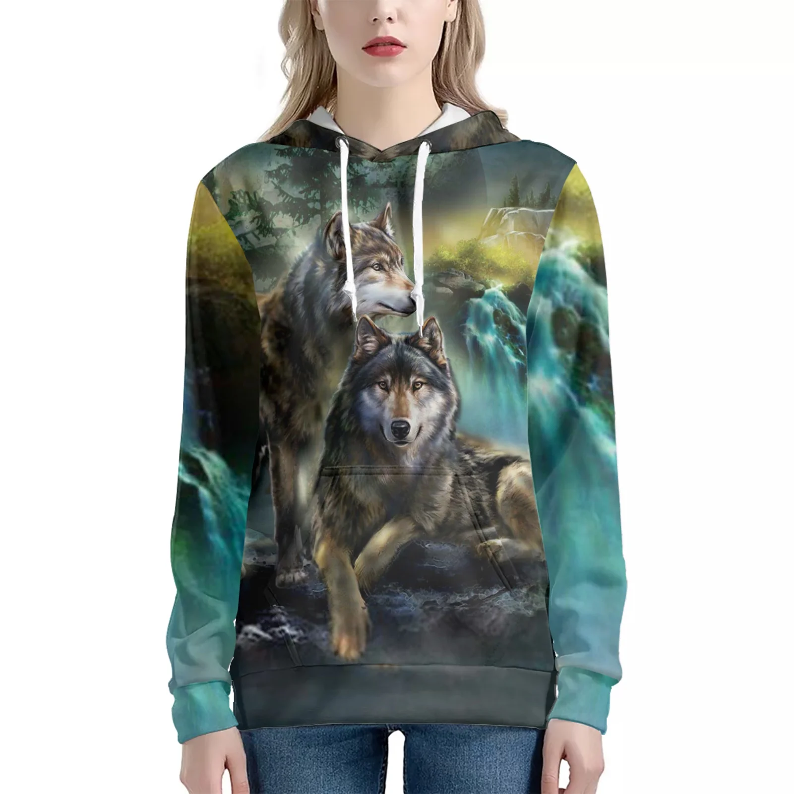 Теплая толстовка с изображением волка на весну и осень 
Теплая толстовка с изображением волка на весну и осень