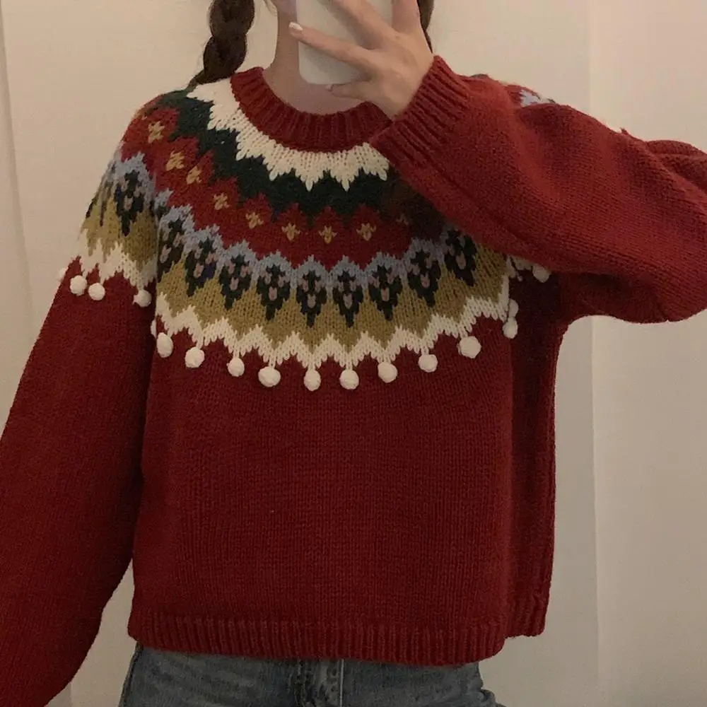 Vintage Red Christmas Warm Knit Fashion Winter Sweater Women Long Sleeve Sweater
Vintage Red Christmas Warm Knit Fashion Winter Sweater Women Long Sleeve Sweater
