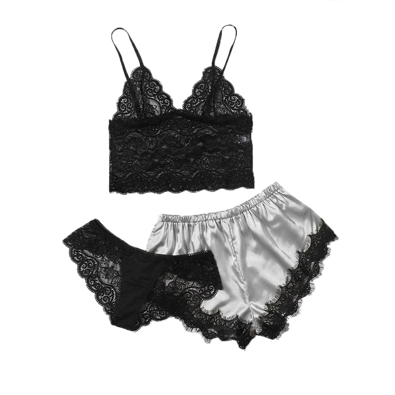 Women Sexy Nightwear Lace Floral Lingerie V-Neck Sling Vest Elastic High Waist Sleeping Pants with Briefs Underwear Pajamas Sets
Women Sexy Nightwear Lace Floral Lingerie V-Neck Sling Vest Elastic High Waist Sleeping Pants with Briefs Underwear Pajamas Sets