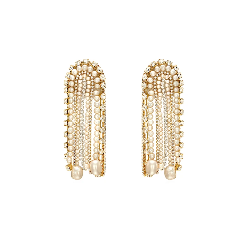 Heavy industry! Niche designer hand sewn gold crystal inlaid fresh water pearl Tassel Earrings
Heavy industry! Niche designer hand sewn gold crystal inlaid fresh water pearl Tassel Earrings
