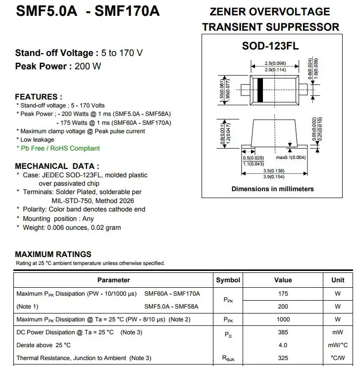 Бесплатная доставка SMF11A SMF11CA SMF12A SMF12CA SMF13A SMF13CA 200 Вт 11 в 12 В 13 SOD-123FL SMF защита от ESD |