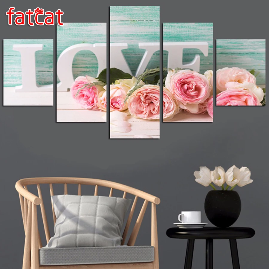 FATCAT Diy Diamond Painting 5 Panel Love Word And Pink Flowers Needlework Decorative full Square Round Diamond Embroidery AE764
FATCAT Diy Diamond Painting 5 Panel Love Word And Pink Flowers Needlework Decorative full Square Round Diamond Embroidery AE764