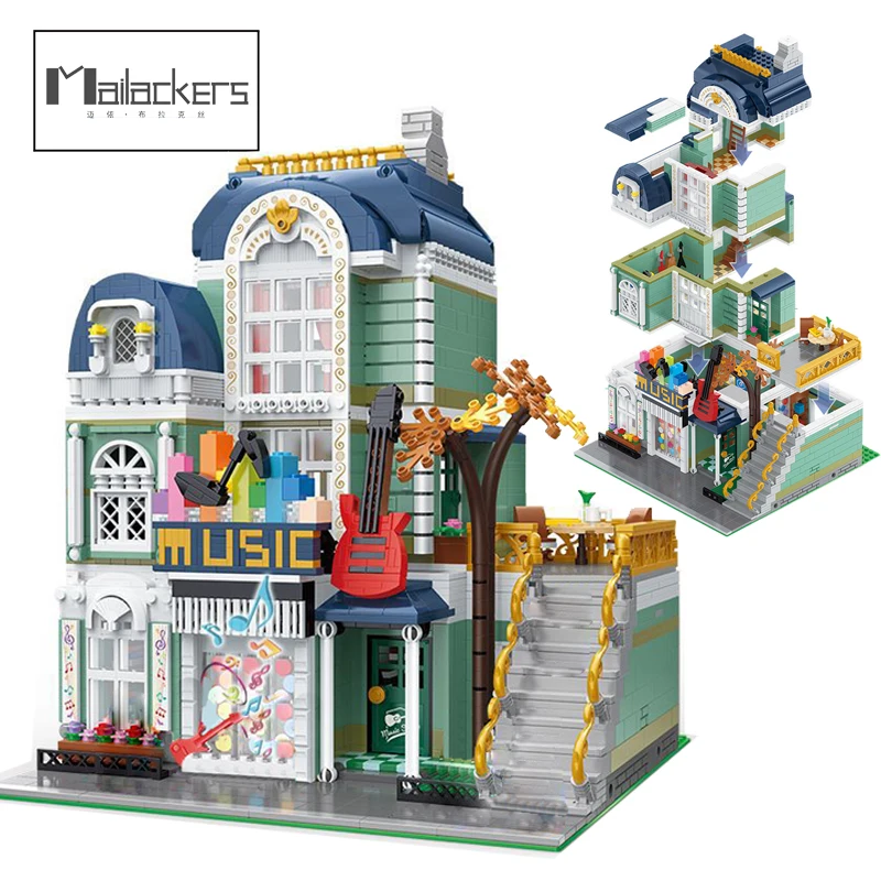 Mailackers city architecture Musical instrument store Modular house City Street view series Building blocks Childrens toys Gifts
Mailackers city architecture Musical instrument store Modular house City Street view series Building blocks Childrens toys Gifts
