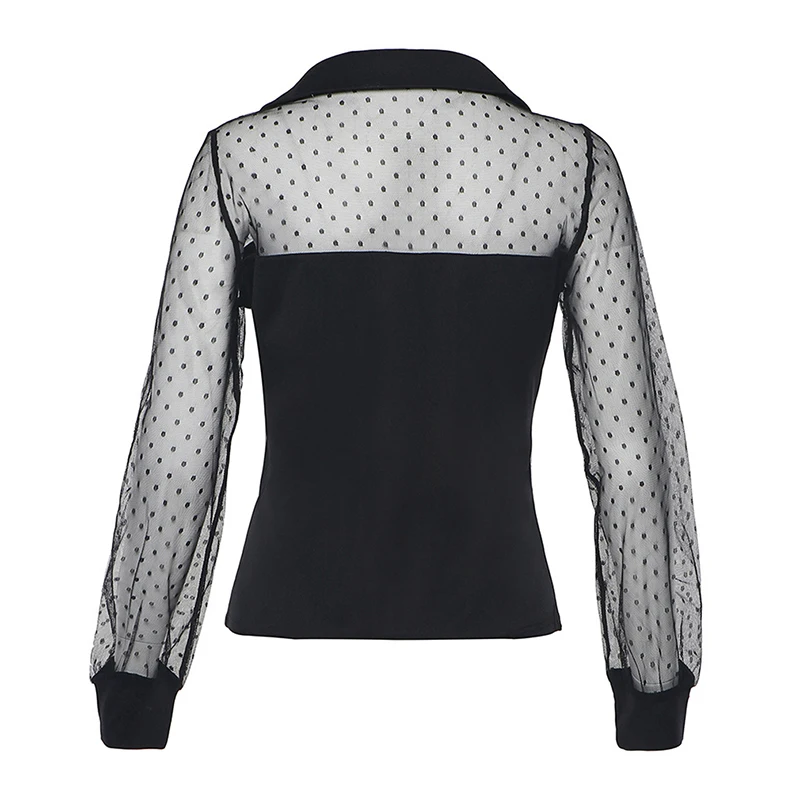 New Elegant Fashion Women OL Casual Shirt Blouse Perspective Sheer Mesh Lantern long sleeve Polka dot Button Tops Beach Blusas
New Elegant Fashion Women OL Casual Shirt Blouse Perspective Sheer Mesh Lantern long sleeve Polka dot Button Tops Beach Blusas