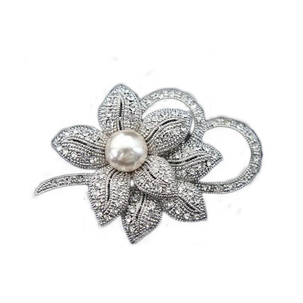 

High Quality Vintage Style Rhodium Plated Clear Austria Crystals Imitation Pearl Big Bow Brooch Wedding Accessories