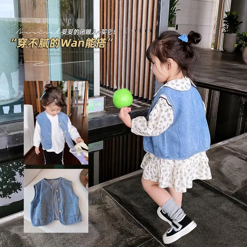 Elegant Spring Autumn Girl Clothing Denim Vest Outfit Two-Piece Suit for Children Clothing New Fashion Casual Style Girl Age 1-7
Elegant Spring Autumn Girl Clothing Denim Vest Outfit Two-Piece Suit for Children Clothing New Fashion Casual Style Girl Age 1-7