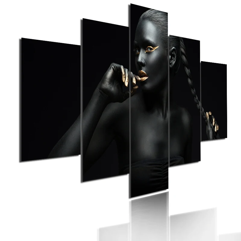 Black Woman with Golden Nails Lips Poster 5Pcs Black and Gold Canvas Hd Print On The Living Room Wall Art Decoration
Black Woman with Golden Nails Lips Poster 5Pcs Black and Gold Canvas Hd Print On The Living Room Wall Art Decoration