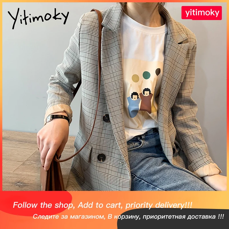 Женский блейзер в клетку Yitimoky, двубортный пиджак, повседневная куртка в Корейском стиле с длинным рукавом, весна-осень 2021
Женский блейзер в клетку Yitimoky, двубортный пиджак, повседневная куртка в Корейском стиле с длинным рукавом, весна-осень 2021