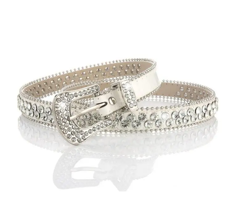 Новые белые ceinture femme 105 см 2021 стильные экокожа (полиуретан) на поясе Стразы низкая