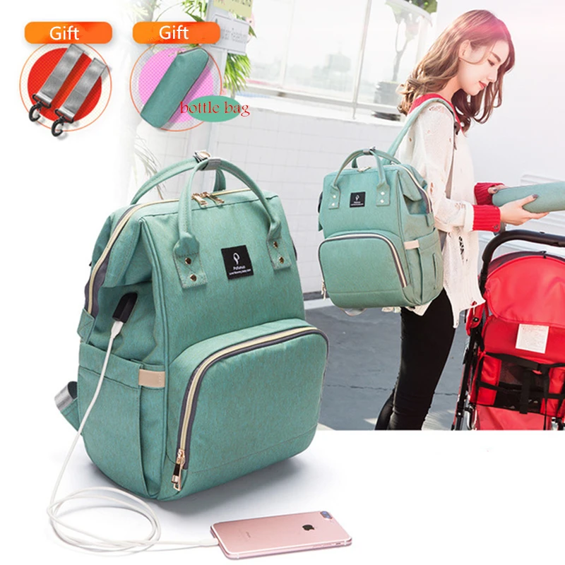 

2021 Baby Diaper Bag with USB Interface Large Capacity Waterproof Nappy Bag Kits Mummy Maternity Travel Backpack Nursing Handbag