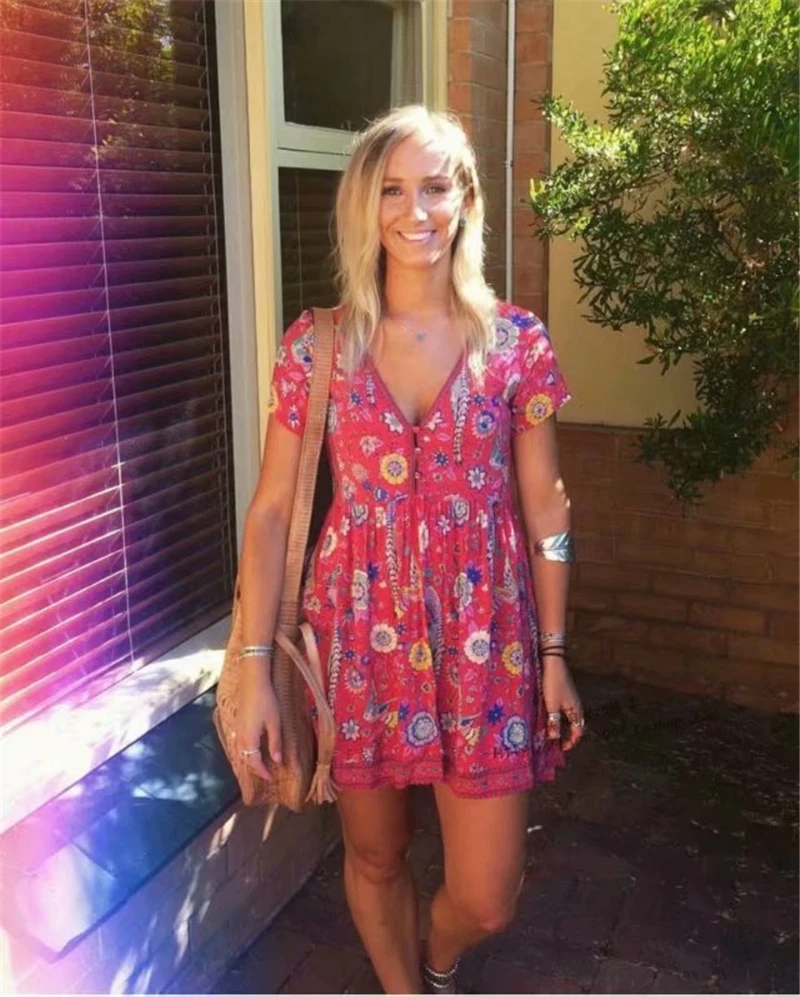 Chic Women Floral Peacock Print Bohemian Beach Dress Short Sleeve V-neck Boho Rayon Mini Dresses
Chic Women Floral Peacock Print Bohemian Beach Dress Short Sleeve V-neck Boho Rayon Mini Dresses