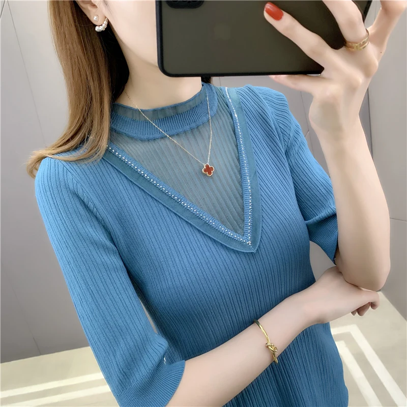 Room 197975 on the 5 row 5 】 make pure color lace stitching nail bead short-sleeved sweater 32
Room 197975 on the 5 row 5 】 make pure color lace stitching nail bead short-sleeved sweater 32