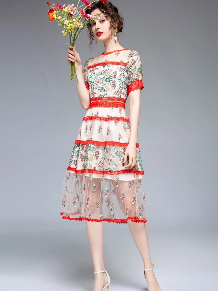 2020 Summer Floral Embroidery Mesh Dress Women O-neck Casual Slim Long Dresses New Fashion Elegant party Dress Vestidos
2020 Summer Floral Embroidery Mesh Dress Women O-neck Casual Slim Long Dresses New Fashion Elegant party Dress Vestidos
