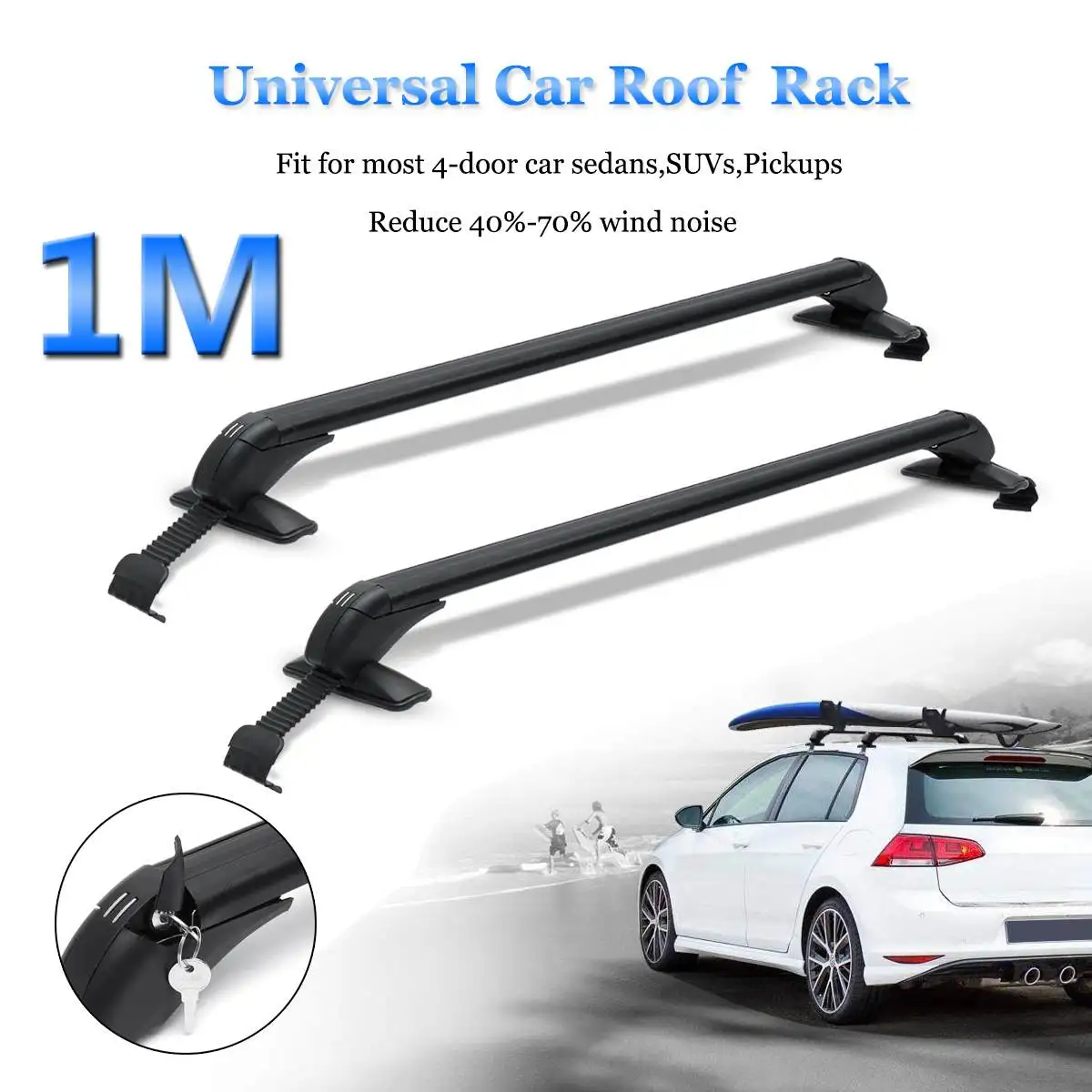 

2pcs 100cm Car Roof Rack Cross Bars Anti-theft Lockable Roof Racks Luggage Carrier with Rubber Gasket For 4DR Car Sedans SUVs