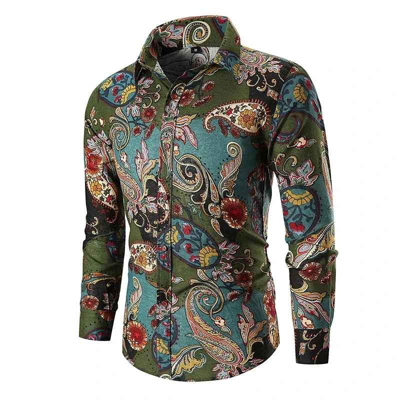 Men's Shirt Hawaiian Vintage Paisley Long Sleeve Print Lapel Green Single Breasted Fit Formal Male Clothing
Men's Shirt Hawaiian Vintage Paisley Long Sleeve Print Lapel Green Single Breasted Fit Formal Male Clothing
