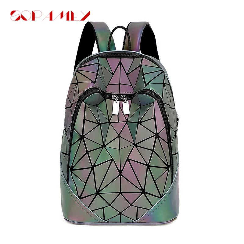 

2021 Newest Women Backpacks Noctilucent Fashion Schoolbag Lattice Geometric Luminous Backpack for Teenage Girls School Bags