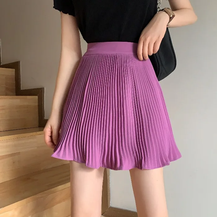 Womens Vintage Pleated Mini Short Skirt Female Korean Casual High Elastic Waist Chiffon Skirts Purple White Black Skirts Summer
Womens Vintage Pleated Mini Short Skirt Female Korean Casual High Elastic Waist Chiffon Skirts Purple White Black Skirts Summer