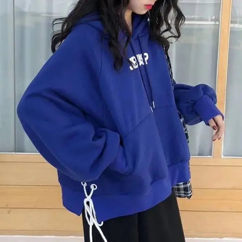 Autumn Women Letter Print Lace Up Hooded Sweatshirt Pullovers Korean Style Fleece Sweats Female Full Sleeve Causal Hoodies Tops 
Autumn Women Letter Print Lace Up Hooded Sweatshirt Pullovers Korean Style Fleece Sweats Female Full Sleeve Causal Hoodies Tops