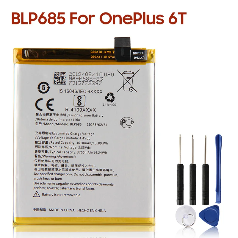 Original Replacement Phone Battery BLP685 For OnePlus 6T OnePlus 7 One Plus 6T One Plus 7 Phone Batteries 3700mAh
Original Replacement Phone Battery BLP685 For OnePlus 6T OnePlus 7 One Plus 6T One Plus 7 Phone Batteries 3700mAh