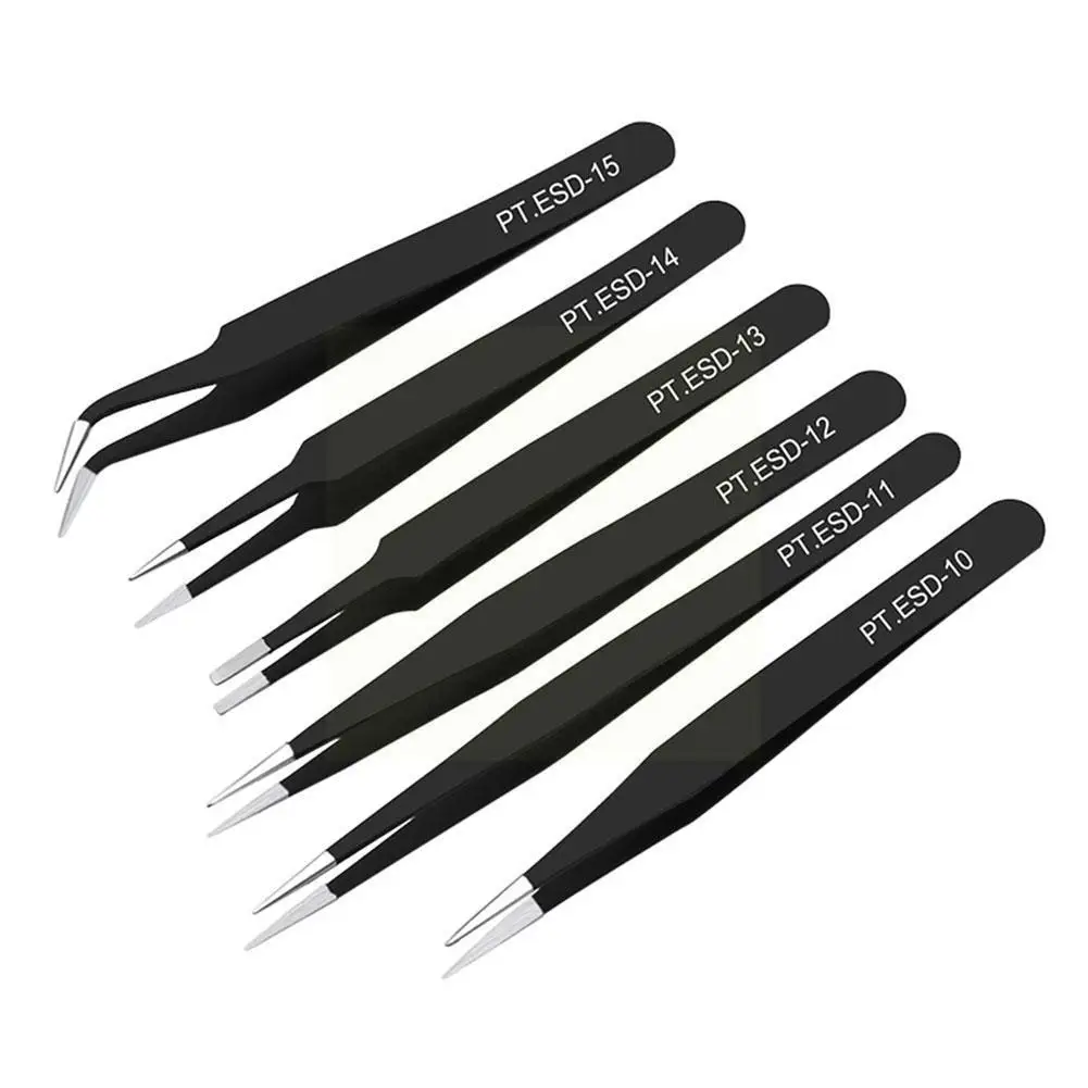 6pcs/lot ESD Anti-Static Steel Tweezer Set High Precision Maintenance Tip Tools Tweezer Repair Nipper Straight Curved T2G3
6pcs/lot ESD Anti-Static Steel Tweezer Set High Precision Maintenance Tip Tools Tweezer Repair Nipper Straight Curved T2G3