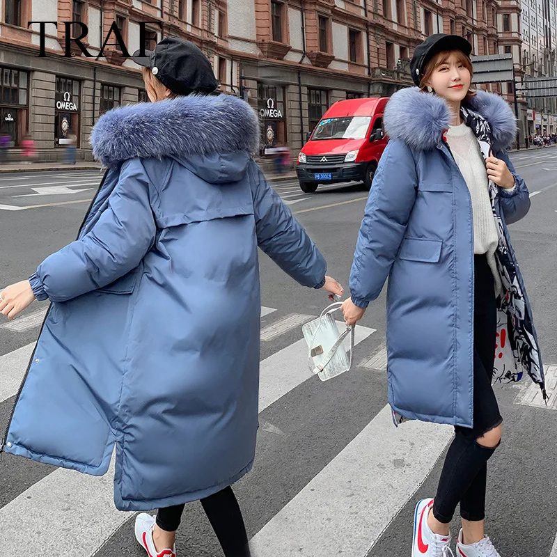 

TRAF ZA Women's Winter Jacket Fashion Multicolor Woman Clothes Cotton Parka Outwear Warm Fur Collar Hooded Casual Long Jackets
