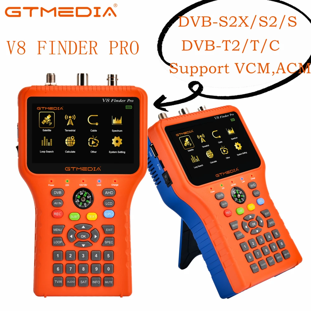 

GTMEDIA V8 Finder Pro Satellite Signal Finder DVB S2X/S2/S/T2/T/C/ATSC-C H.265 Auto Calculate Angle of AZ,EL for USB wifi 2.4G
