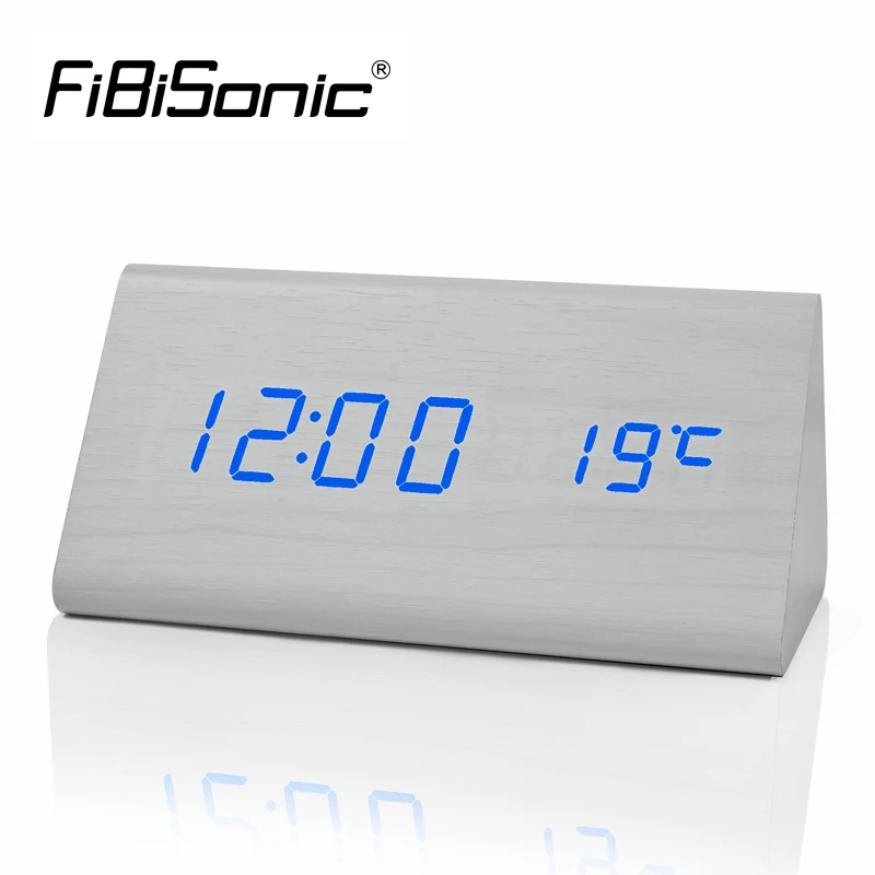 FiBiSonic Деревянный цифровой светодиодный Будильник Sound Управление настольные часы