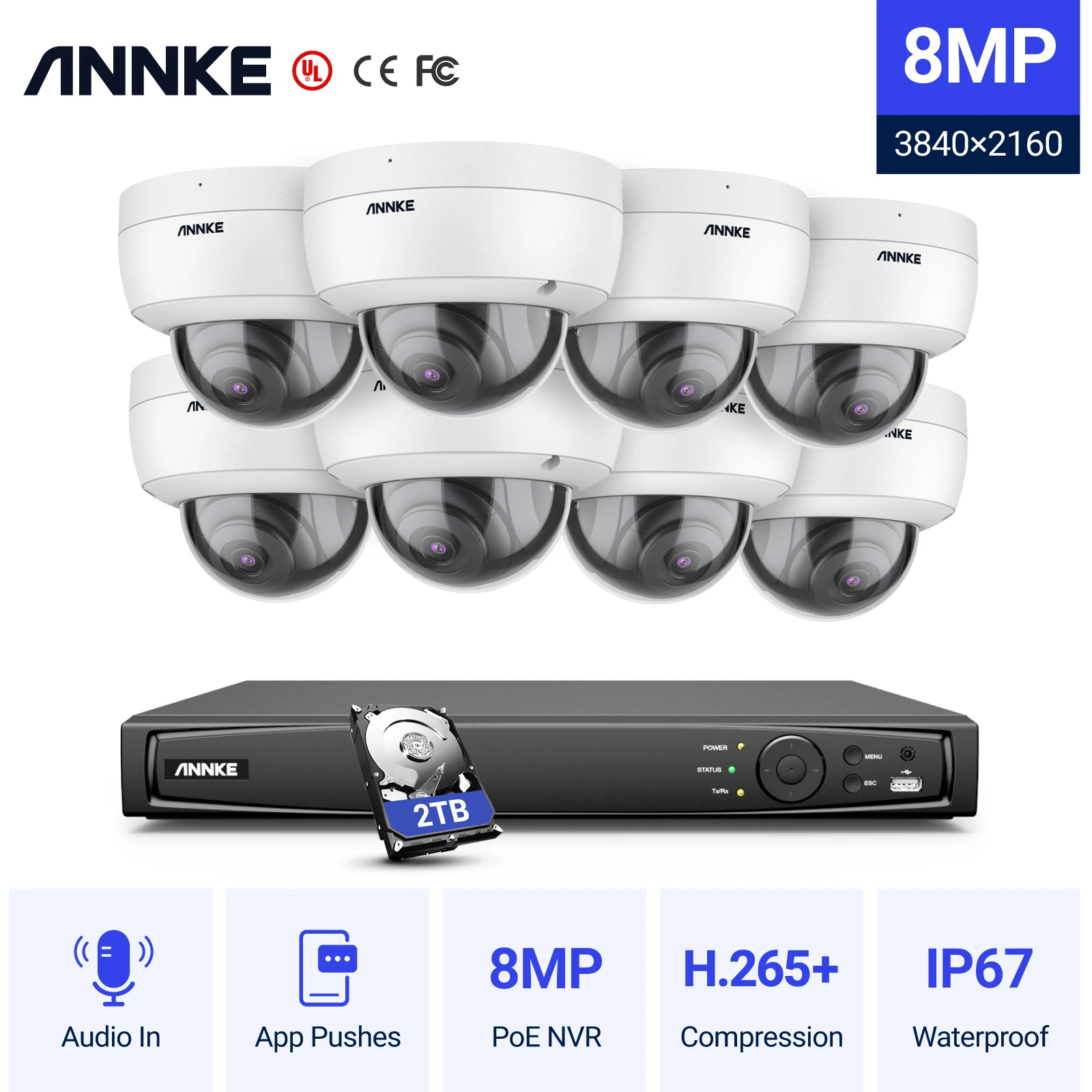 

ANNKE 8CH 4K Ultra HD POE Network Video Security System 8MP H.265 NVR With 4/8pcs 8MP Weatherproof IP Camera CCTV NVR Kit