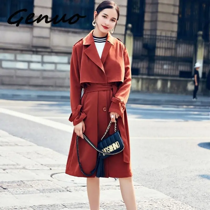 Genuo 2019 New Spring Fashion Casual Women's Green / Red Trench Coat Long Outerwear Loose Clothes For Lady With Belt
Genuo 2019 New Spring Fashion Casual Women's Green / Red Trench Coat Long Outerwear Loose Clothes For Lady With Belt