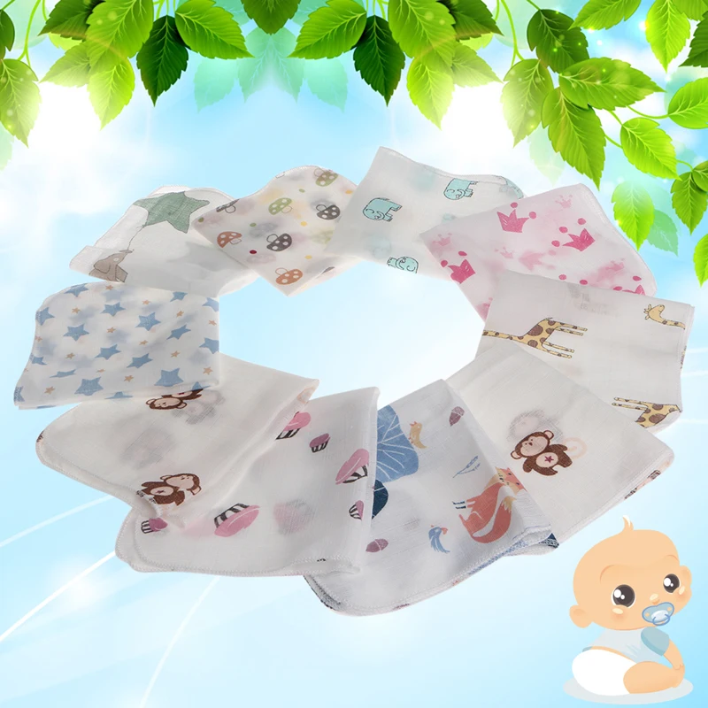 

10pcs Baby Infant Towel 28*28cm Muslin Towel Handkerchiefs Two Layers Wipe Towel