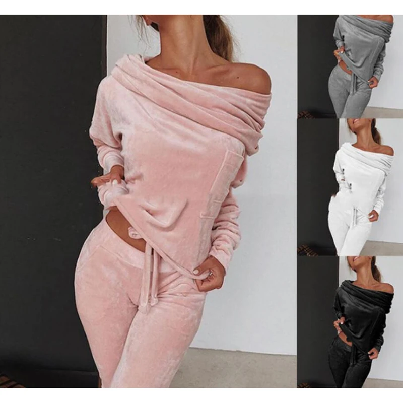 Women's Off Shoulder Velvet Tracksuit Jogging Sports Home Clothes Female New Autumn Spring Ladies Comfortable Two-piece Set
Women's Off Shoulder Velvet Tracksuit Jogging Sports Home Clothes Female New Autumn Spring Ladies Comfortable Two-piece Set