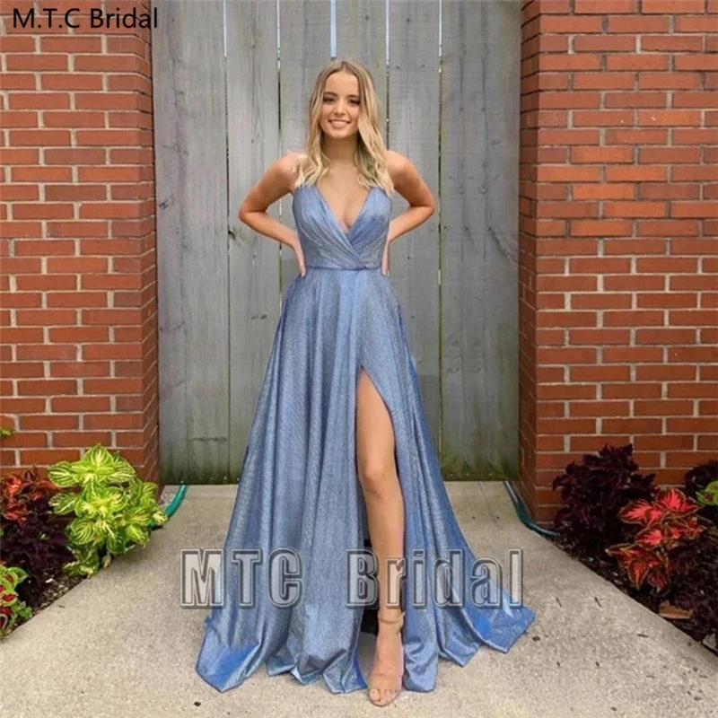 New Baby Blue Glitter Long Evening Dress Backless High Slit Sexy Prom Gown Plus Size Girls Graduation Party Dresses Customize
New Baby Blue Glitter Long Evening Dress Backless High Slit Sexy Prom Gown Plus Size Girls Graduation Party Dresses Customize