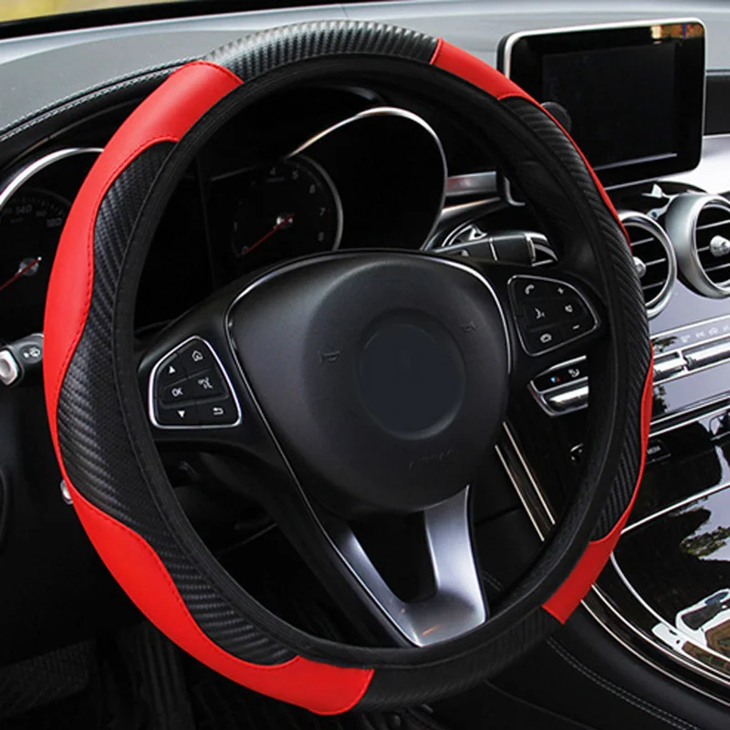 1 Pcs Car Steering Wheel Cover Carbon Fiber Leather Protector Cover Black Red Anti-Slip Cover Universal Car Interior Accessories
1 Pcs Car Steering Wheel Cover Carbon Fiber Leather Protector Cover Black Red Anti-Slip Cover Universal Car Interior Accessories