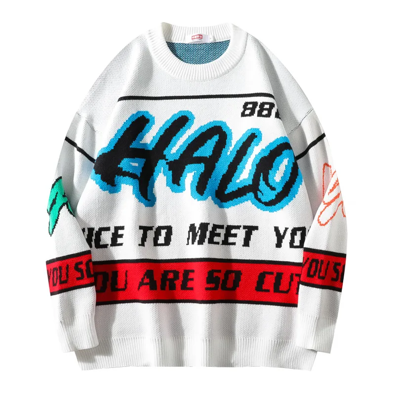 Halo Fashion Letters Graffiti Art Embroidery Couples Fall Winter Loose Sweaters Students Street Leisure Harajuku knitwear Tops 
Halo Fashion Letters Graffiti Art Embroidery Couples Fall Winter Loose Sweaters Students Street Leisure Harajuku knitwear Tops