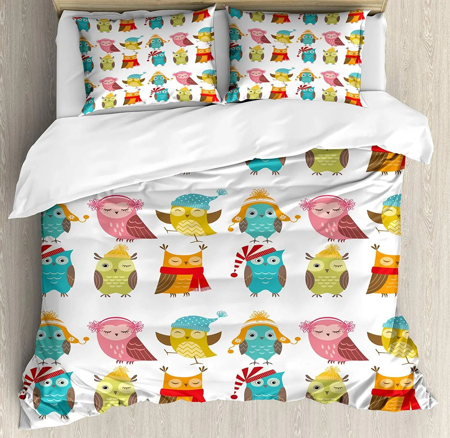 Winter Bedding Set Cartoon Style Funny Owls Cute Characters with Hats and Scarf Colorful Birdies Duvet Cover Pillowcase For Home
Winter Bedding Set Cartoon Style Funny Owls Cute Characters with Hats and Scarf Colorful Birdies Duvet Cover Pillowcase For Home