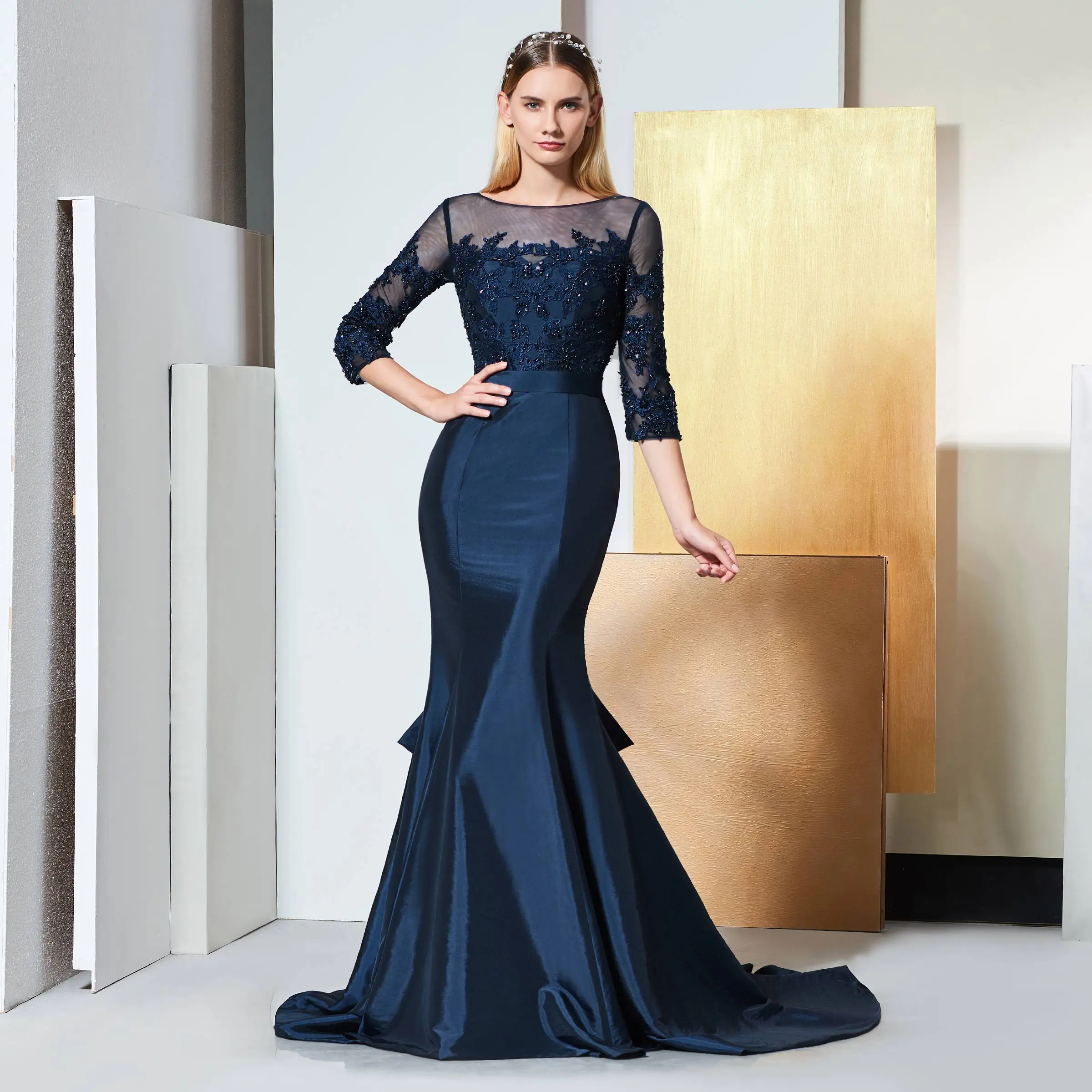 Женское вечернее платье Русалка Tanpell с аппликацией из бисера элегантное