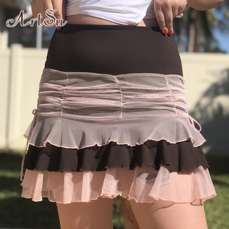 ArtSu Brown Y2K Ruffle Pleated Skirt Ladies Summer Double Mesh High Waist Mini Skirt Women Harajuku Punk Streetwear Cute SK52103
ArtSu Brown Y2K Ruffle Pleated Skirt Ladies Summer Double Mesh High Waist Mini Skirt Women Harajuku Punk Streetwear Cute SK52103