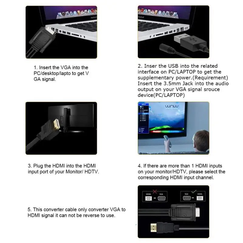 HDMI To VGA Converter Cable With 3.5mm Jack Audio Output USB Cable Audio Video Adapter 6ft 1.8M 1080P Male To Male For PC Laptop
HDMI To VGA Converter Cable With 3.5mm Jack Audio Output USB Cable Audio Video Adapter 6ft 1.8M 1080P Male To Male For PC Laptop