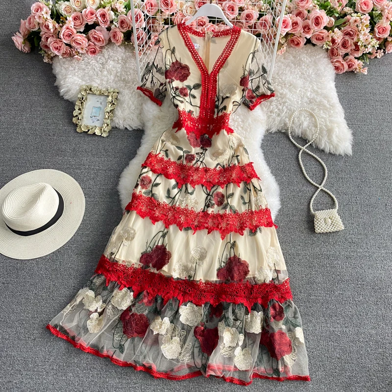 Women's spring summer runway fashion flower embroidery mesh dress female sexy short sleeve chic travel beach mesh dress TB1469
Women's spring summer runway fashion flower embroidery mesh dress female sexy short sleeve chic travel beach mesh dress TB1469