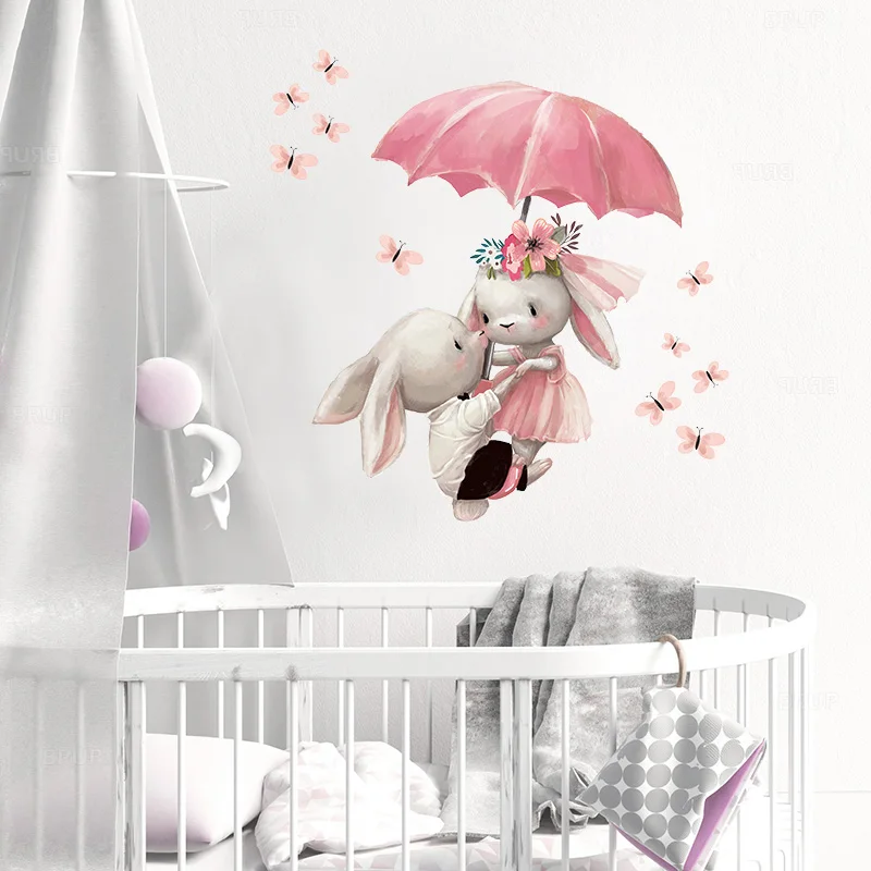 Watercolor Couple Bunny Flying with Umbrella Wall Stickers for Kids Room Baby Nursery Room Decoration Wall Decal Pink Girl Decor
Watercolor Couple Bunny Flying with Umbrella Wall Stickers for Kids Room Baby Nursery Room Decoration Wall Decal Pink Girl Decor
