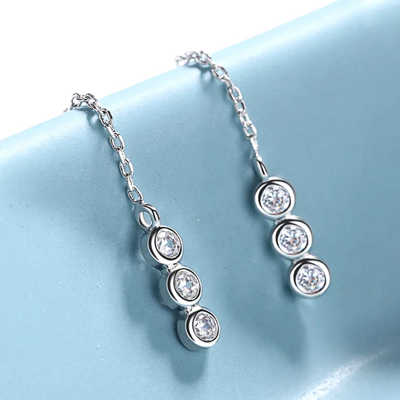 Solid S925 Sterling Silver Simple Threader Earrings Cubic Circonia Pull Through Drop Earrings for Women Romantic Gifts
Solid S925 Sterling Silver Simple Threader Earrings Cubic Circonia Pull Through Drop Earrings for Women Romantic Gifts