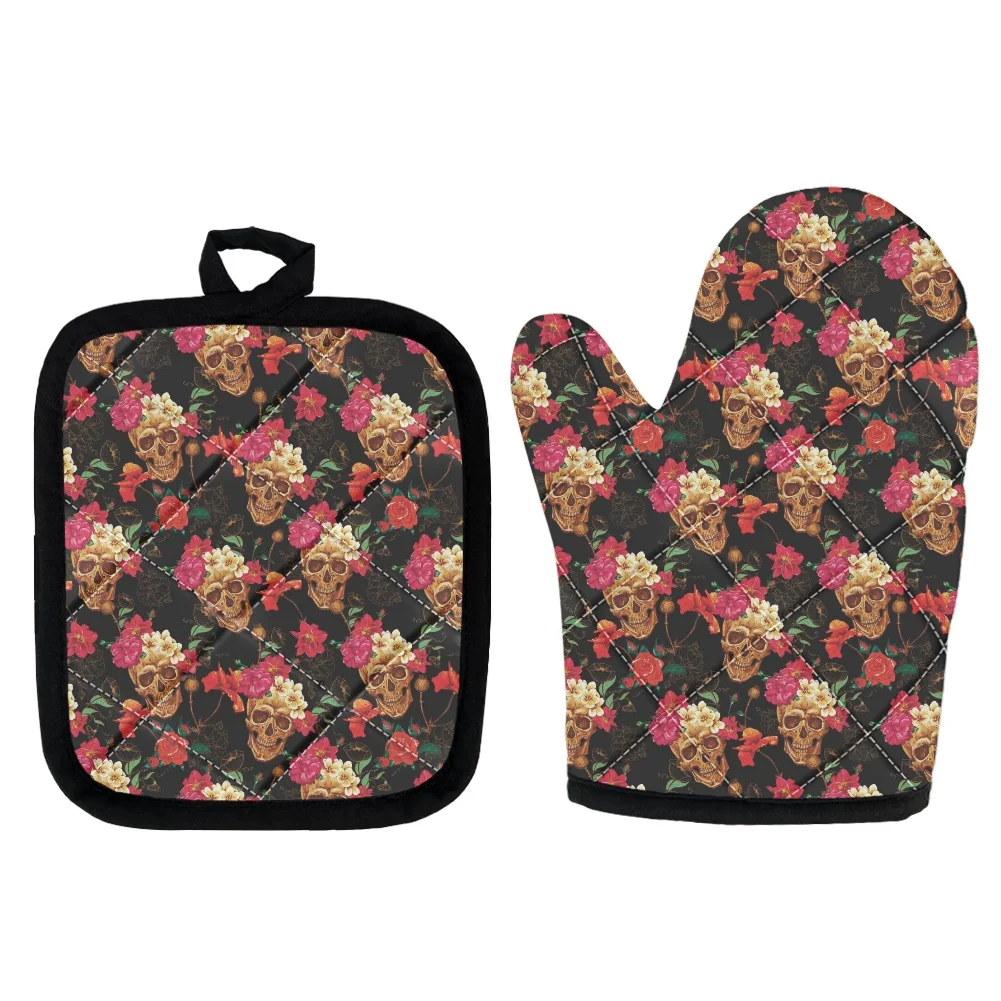 Mittens For Kitchen Oven Flower Skull Print Grilling Gloves and Pad Set Heat Resistant Potholders Anti-Heat Mitt for Baking BBQ
Mittens For Kitchen Oven Flower Skull Print Grilling Gloves and Pad Set Heat Resistant Potholders Anti-Heat Mitt for Baking BBQ