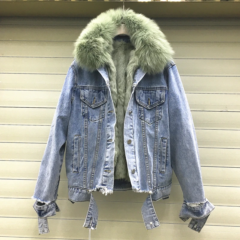 Real Fox fur collar thick warm denim jacket female winter detachable real rabbit fur liner silver Reflective real fur coat F2152
Real Fox fur collar thick warm denim jacket female winter detachable real rabbit fur liner silver Reflective real fur coat F2152