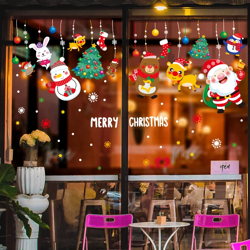 

[SHIJUEHEZI] Father Christmas Window Stickers DIY Deers Snowmen Wall Decals for Living Room Nursery New Year Home Decoration